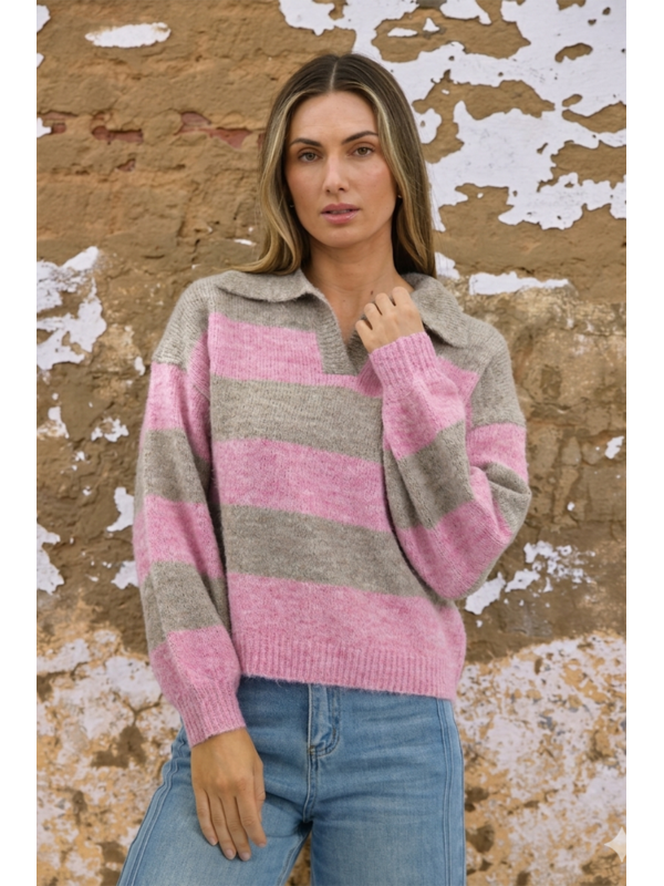 Worthier Mara Stripe Polo Knit