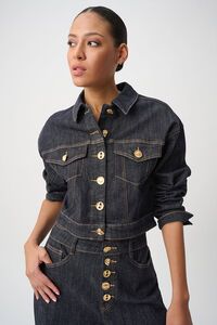 Joseph Ribkoff Statement Button Cropped Denim Jacket