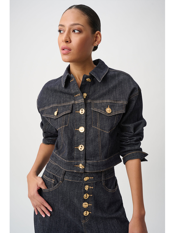 Joseph Ribkoff Statement Button Cropped Denim Jacket