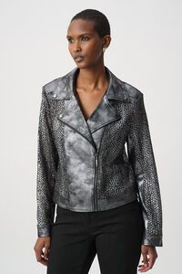 Joseph Ribkoff Foiled Faux Suede Moto Jacket