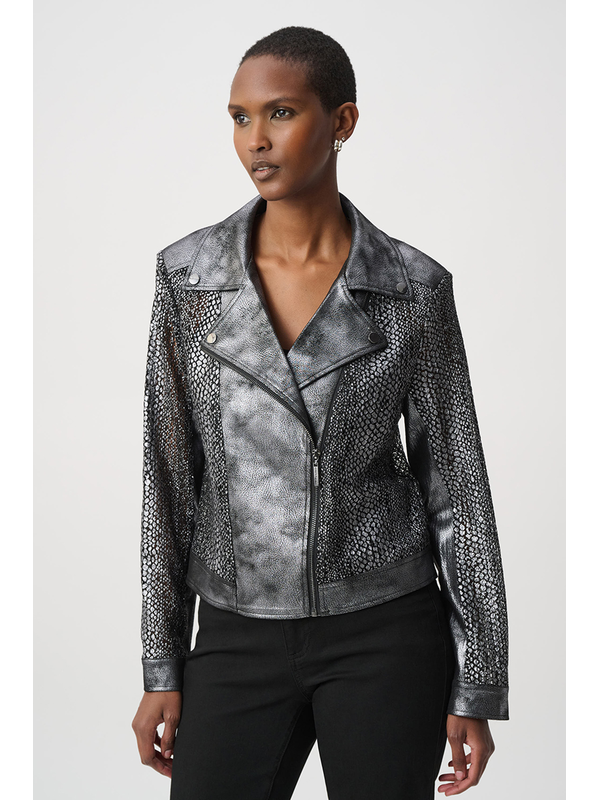 Joseph Ribkoff Foiled Faux Suede Moto Jacket