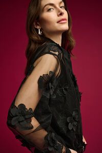 Joseph Ribkoff Sheer Textured Flower Appliqué Blouse