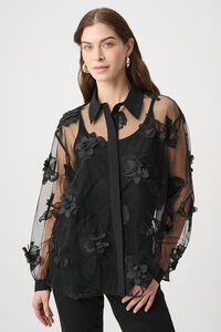 Joseph Ribkoff Sheer Textured Flower Appliqué Blouse