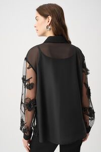 Joseph Ribkoff Sheer Textured Flower Appliqué Blouse