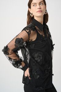 Joseph Ribkoff Sheer Textured Flower Appliqué Blouse