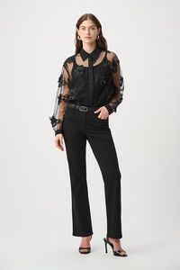 Joseph Ribkoff Sheer Textured Flower Appliqué Blouse