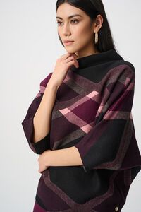 Joseph Ribkoff Brushed Viscose & Nylon Plaid Funnel Neck Sweater