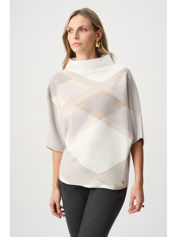 Joseph Ribkoff Brushed Viscose & Nylon Plaid Funnel Neck Sweater