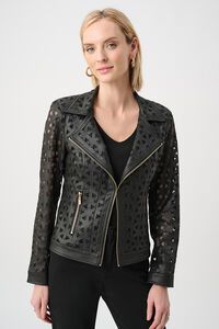 Joseph Ribkoff Foiled Faux Suede & Mesh Moto Jacket