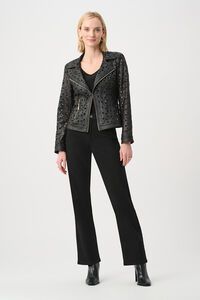 Joseph Ribkoff Foiled Faux Suede & Mesh Moto Jacket