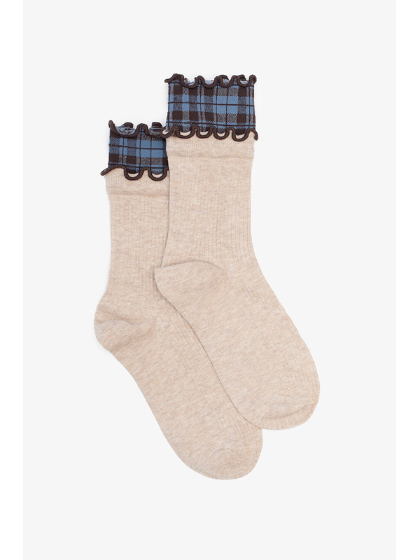 Antler Oat Plaid Top Sock