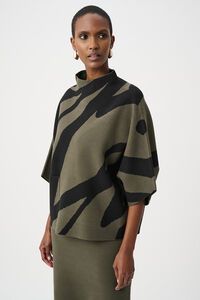 Joseph Ribkoff Abstract Jacquard Funnel-Neck Boxy Sweater