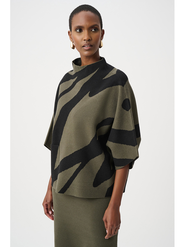 Joseph Ribkoff Abstract Jacquard Funnel-Neck Boxy Sweater