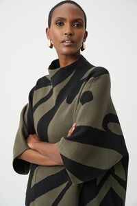 Joseph Ribkoff Abstract Jacquard Funnel-Neck Boxy Sweater