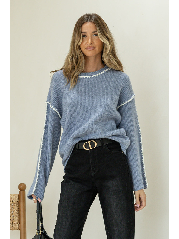 Miss Marlow Blanket Stitch Trim Ribbed Knit