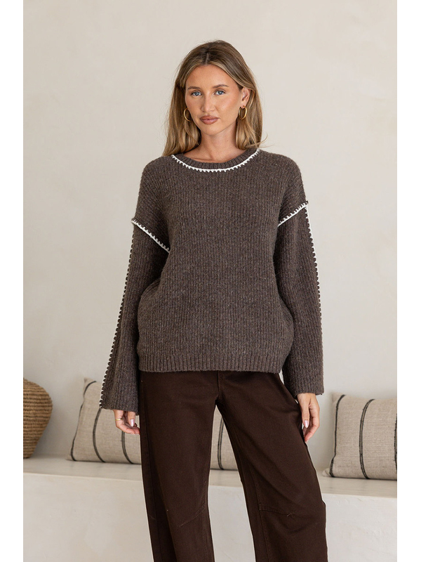 Miss Marlow Blanket Stitch Trim Ribbed Knit