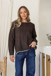 Miss Marlow Contrast Cabled Blanket Stitch Knit 
