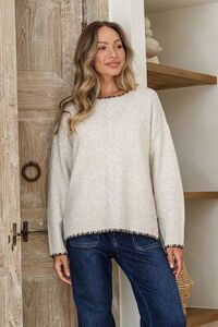 Miss Marlow Contrast Cabled Blanket Stitch Knit 