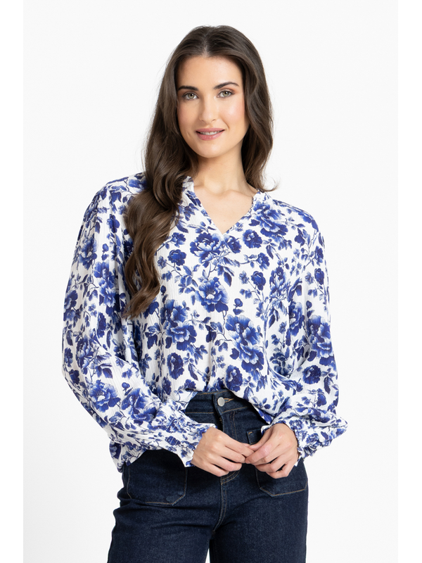 Leila + Luca Blue Floral Movement Blouse 