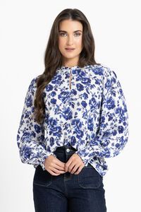 Leila + Luca Blue Floral Movement Blouse 