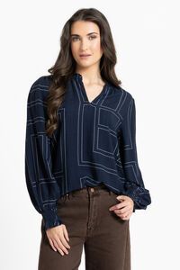 Leila + Luca Navy Geo Movement Blouse