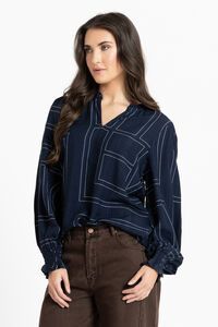 Leila + Luca Navy Geo Movement Blouse