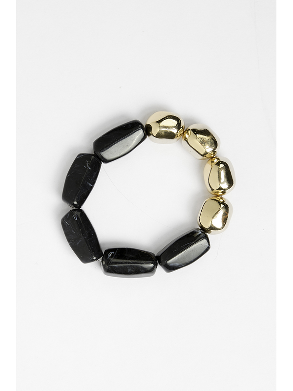 Stella + Gemma Bracelet Black Agate And Gold Beads