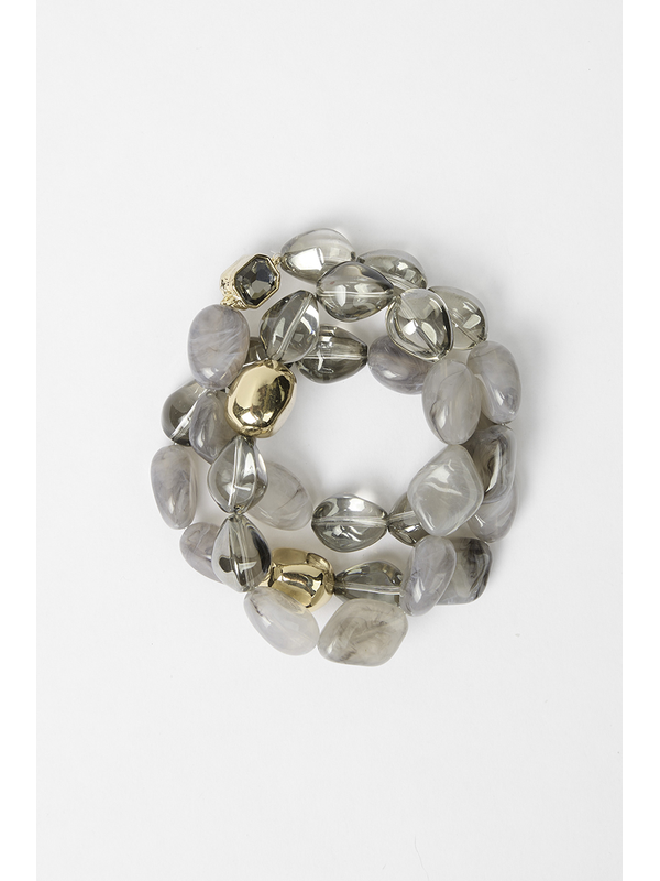 Stella + Gemma Bracelet Grey And Gold Chunky Beads Set 3