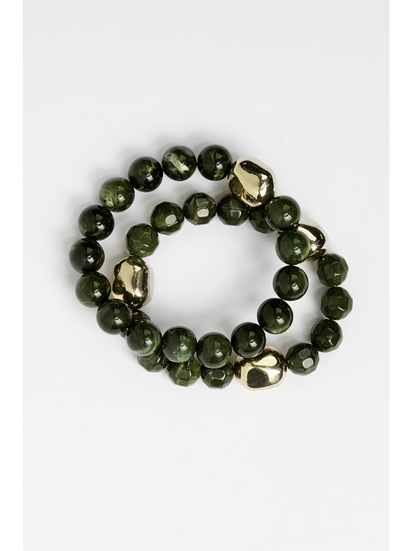 Stella + Gemma Bracelet Green Agate And Gold Bead Set 2