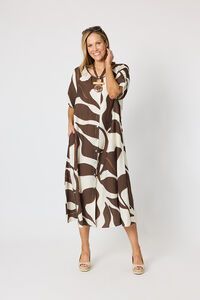 Clarity Bay Leaf Print Midi Dress