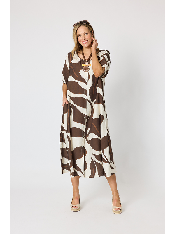 Clarity Bay Leaf Print Midi Dress