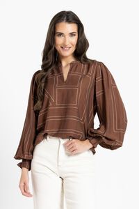 Leila + Luca Caramel Geo LS Movement Blouse
