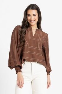 Leila + Luca Caramel Geo LS Movement Blouse
