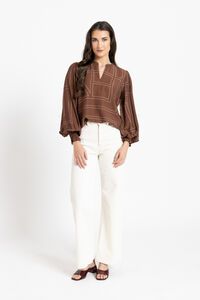 Leila + Luca Caramel Geo LS Movement Blouse