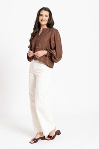 Leila + Luca Caramel Geo LS Movement Blouse