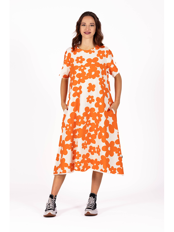 Deeanne Hobbs Flowline Inkblot Floral Orange Dress