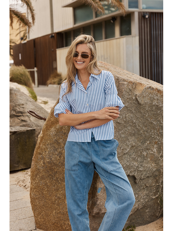 Betty Basics Cropped Poplin Shirt