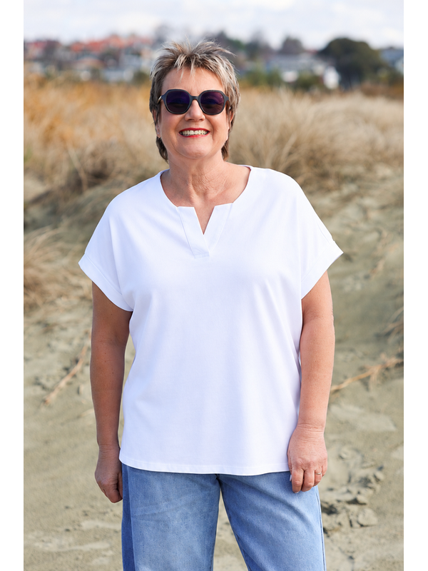 White On Black Placket Top