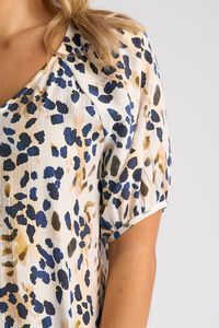 Vassalli Pitch V Neck Floaty Sleeve Top - Leo
