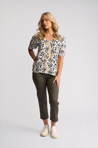 Vassalli Pitch V Neck Floaty Sleeve Top - Leo