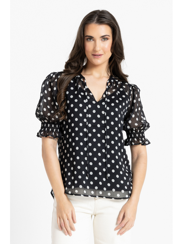 Leila + Luca Black And White Spot Honey Blouse