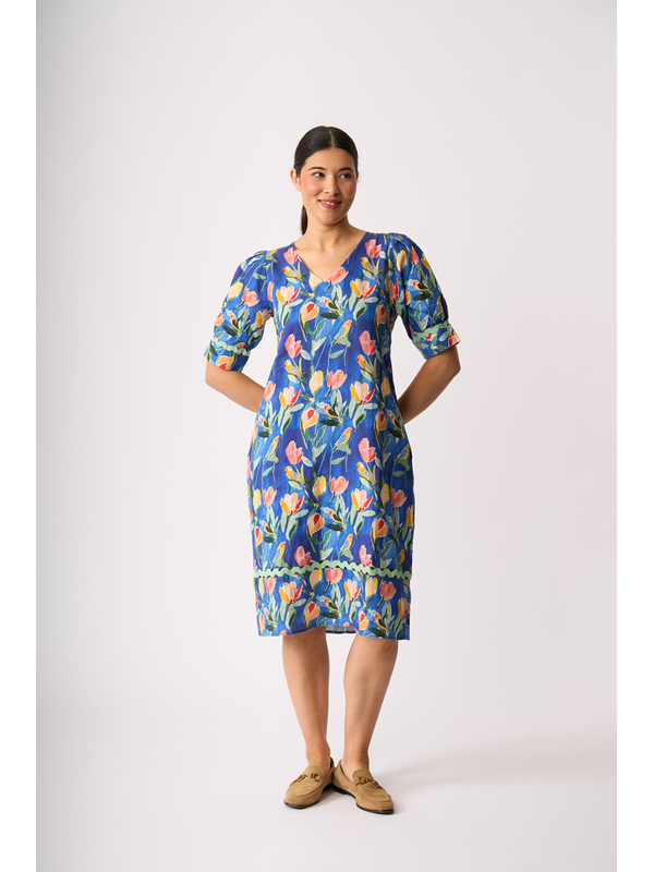 Foil Print Trim Time Dress