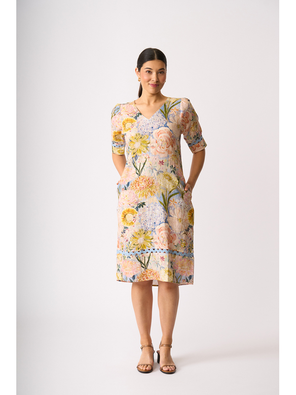 Foil Print Trim Time Dress