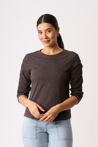 Foil Gathered Sleeve Top