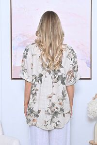 AE Luxe Split Neckline Floral Linen Top