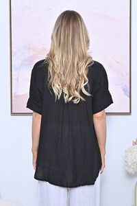 AE Luxe One Button V-Neck Plain Linen Top