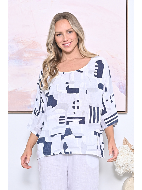 AE Luxe Geo Print Linen Top