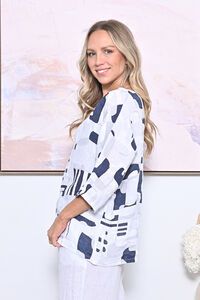 AE Luxe Geo Print Linen Top