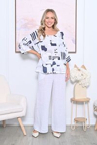 AE Luxe Geo Print Linen Top