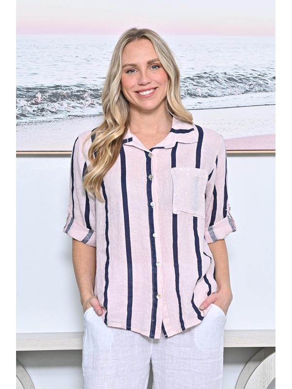 AE Luxe Stripe Shirt with Sequins Pocket